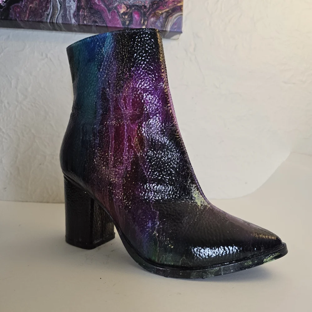 HANDCRAFTED Upcycled Leather Boot Vase Artwork HANDPAINTED Tabletop Art Decoe